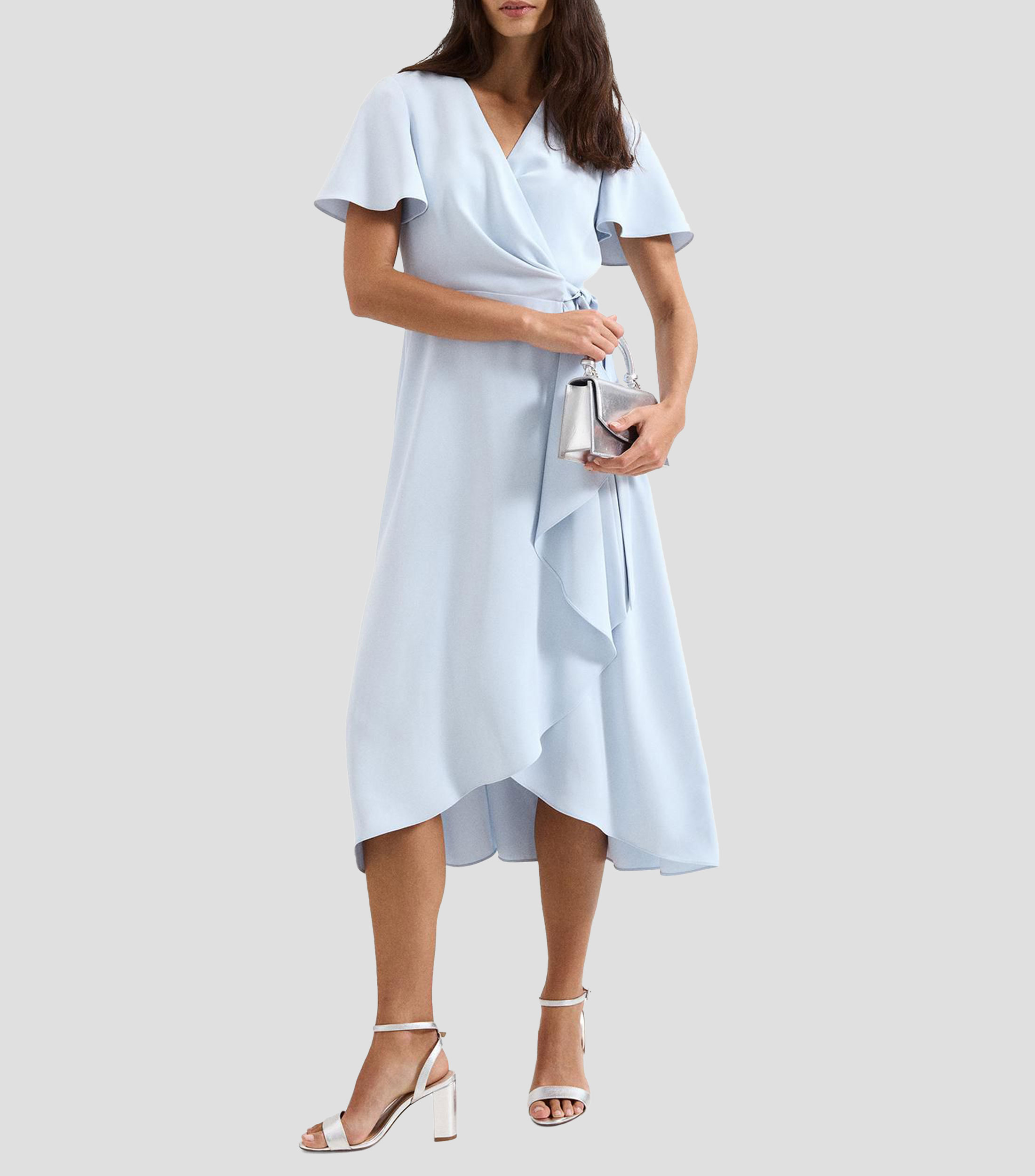 Vestido midi manga corta liso Mujer